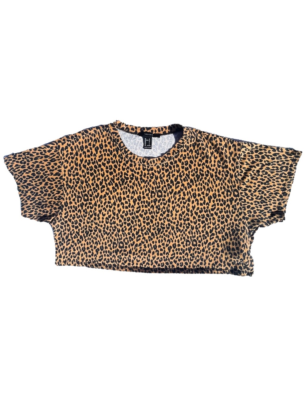 Brown Cropped Leopard Print Boxy Tee Short Sleeve Top Forever 21